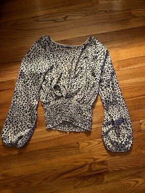 Papaya Cream and Black Leopard-Print Smocked Waist Blouse